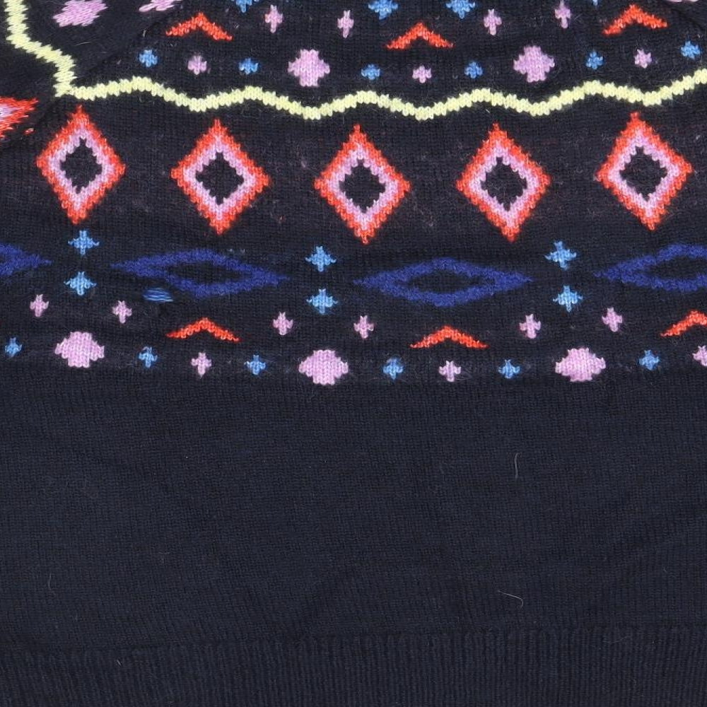 Marks and Spencer Mens Blue Mock Neck Fair Isle Acrylic Pullover Jumper Size L Long Sleeve