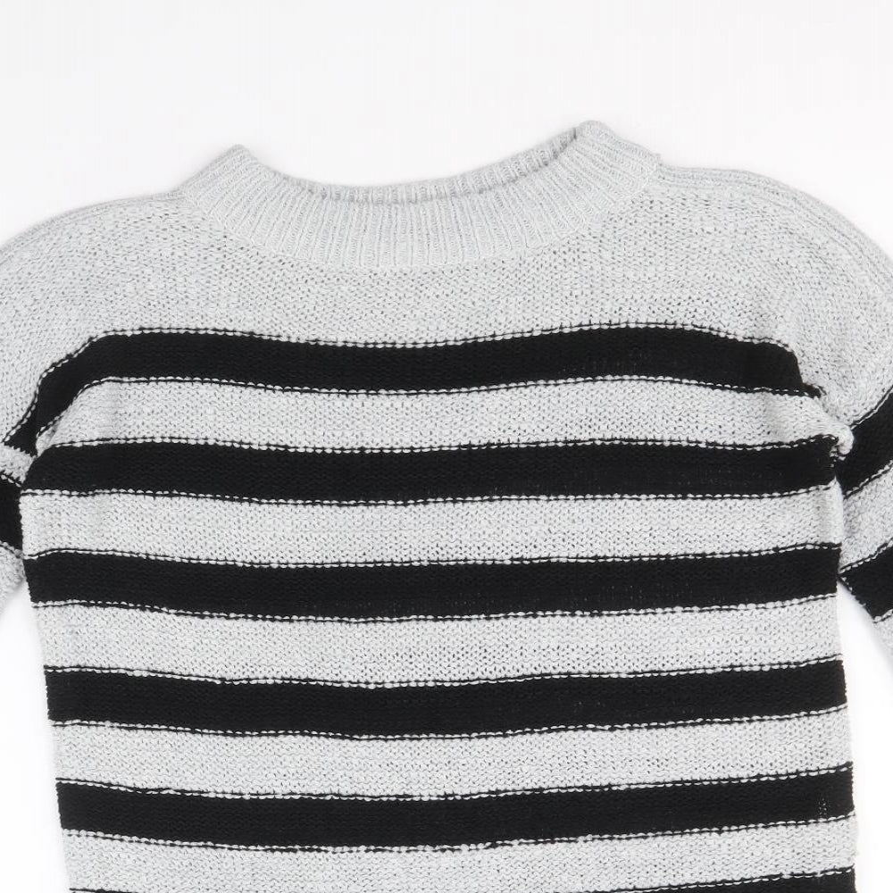 Atmosphere Womens Grey Boat Neck Striped Acrylic Pullover Jumper Size 10