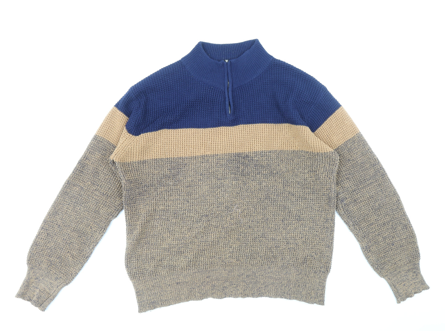 Preworn Mens Multicoloured High Neck Cotton Pullover Jumper Size L Long Sleeve
