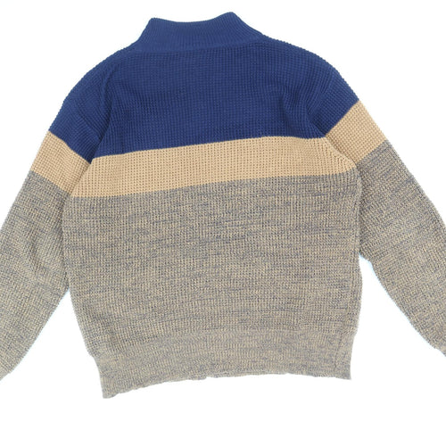Preworn Mens Multicoloured High Neck Cotton Pullover Jumper Size L Long Sleeve
