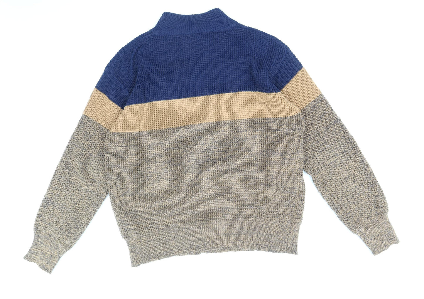 Preworn Mens Multicoloured High Neck Cotton Pullover Jumper Size L Long Sleeve