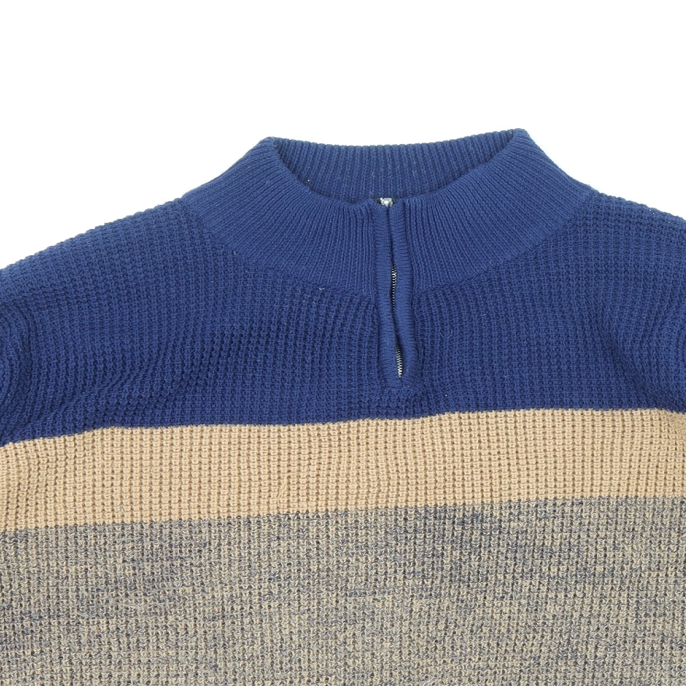 Preworn Mens Multicoloured High Neck Cotton Pullover Jumper Size L Long Sleeve