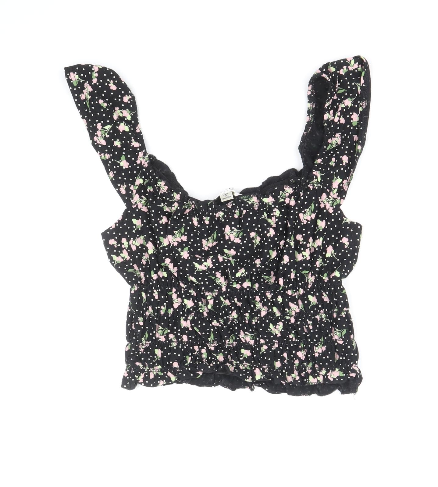 Miss Selfridge Womens Black Geometric Viscose Cropped Tank Size 8 Square Neck