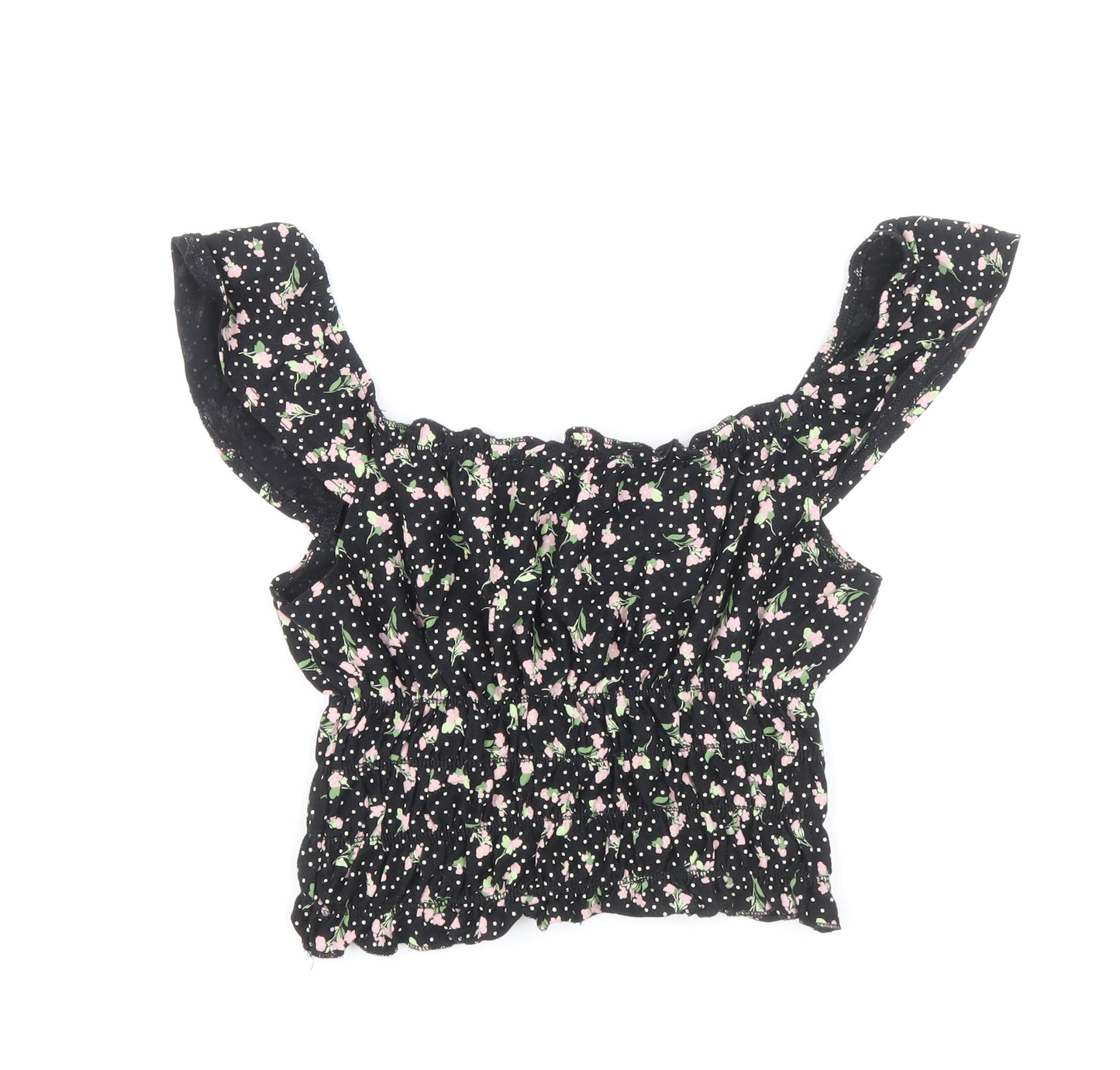 Miss Selfridge Womens Black Geometric Viscose Cropped Tank Size 8 Square Neck