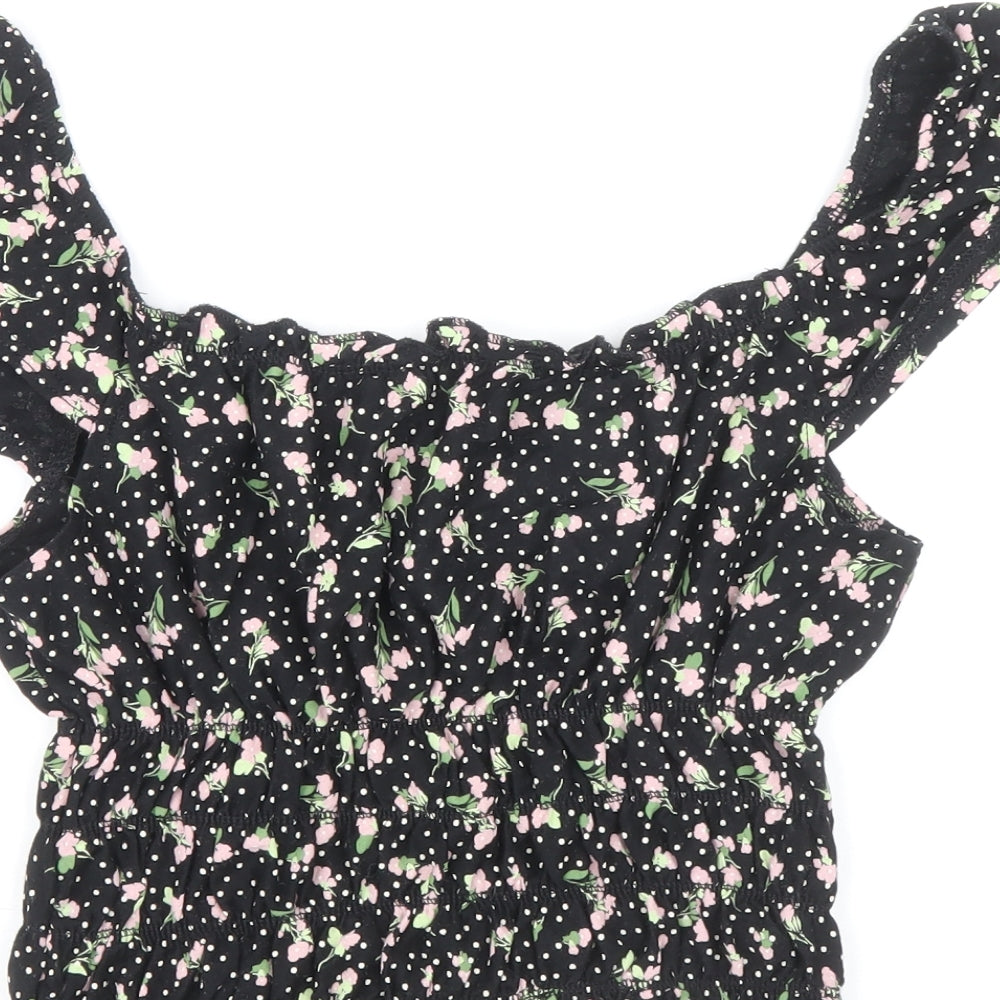 Miss Selfridge Womens Black Geometric Viscose Cropped Tank Size 8 Square Neck