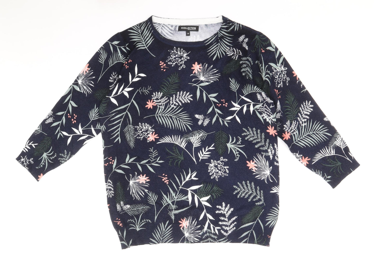 Debenhams Womens Blue Scoop Neck Floral Viscose Pullover Jumper Size 14