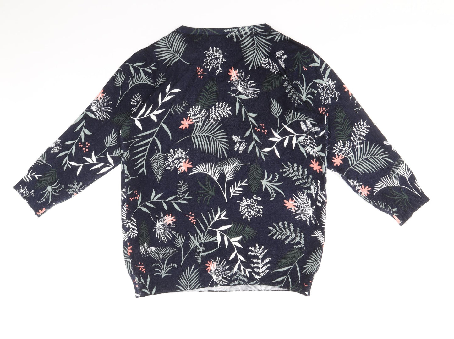 Debenhams Womens Blue Scoop Neck Floral Viscose Pullover Jumper Size 14