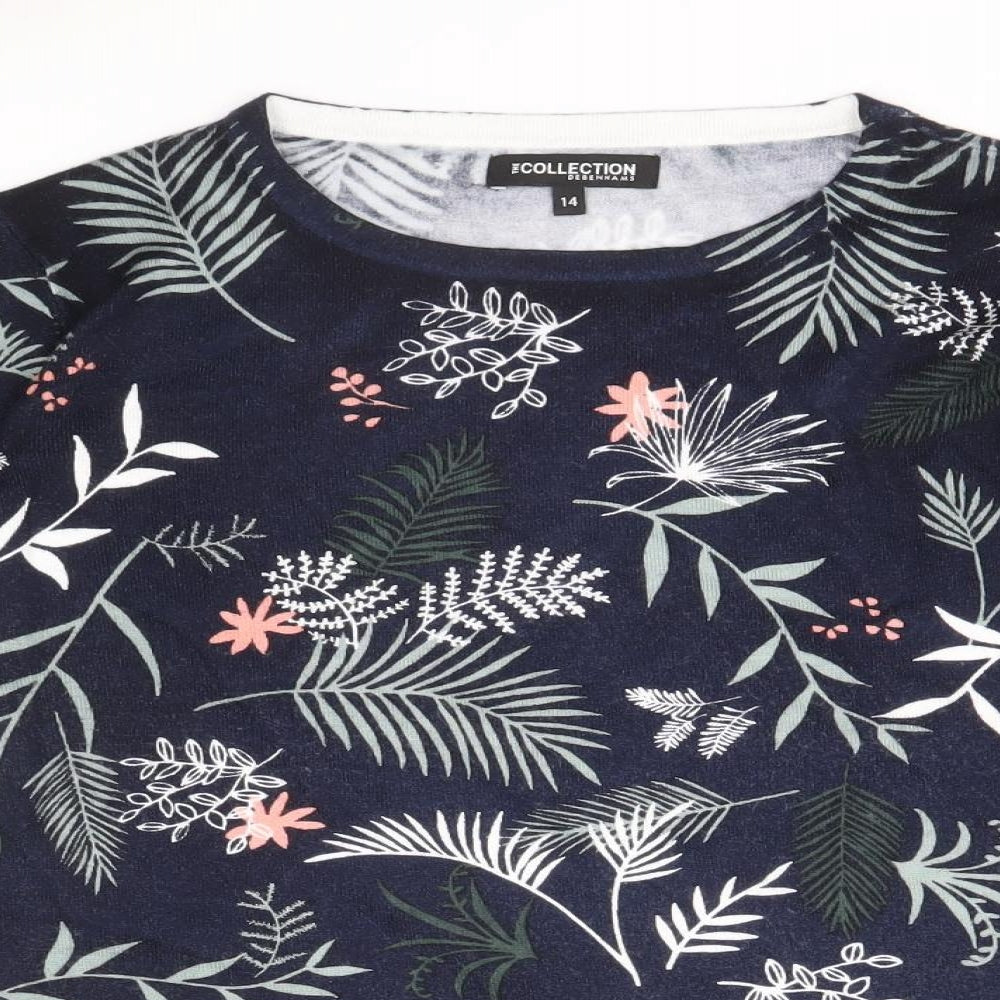 Debenhams Womens Blue Scoop Neck Floral Viscose Pullover Jumper Size 14