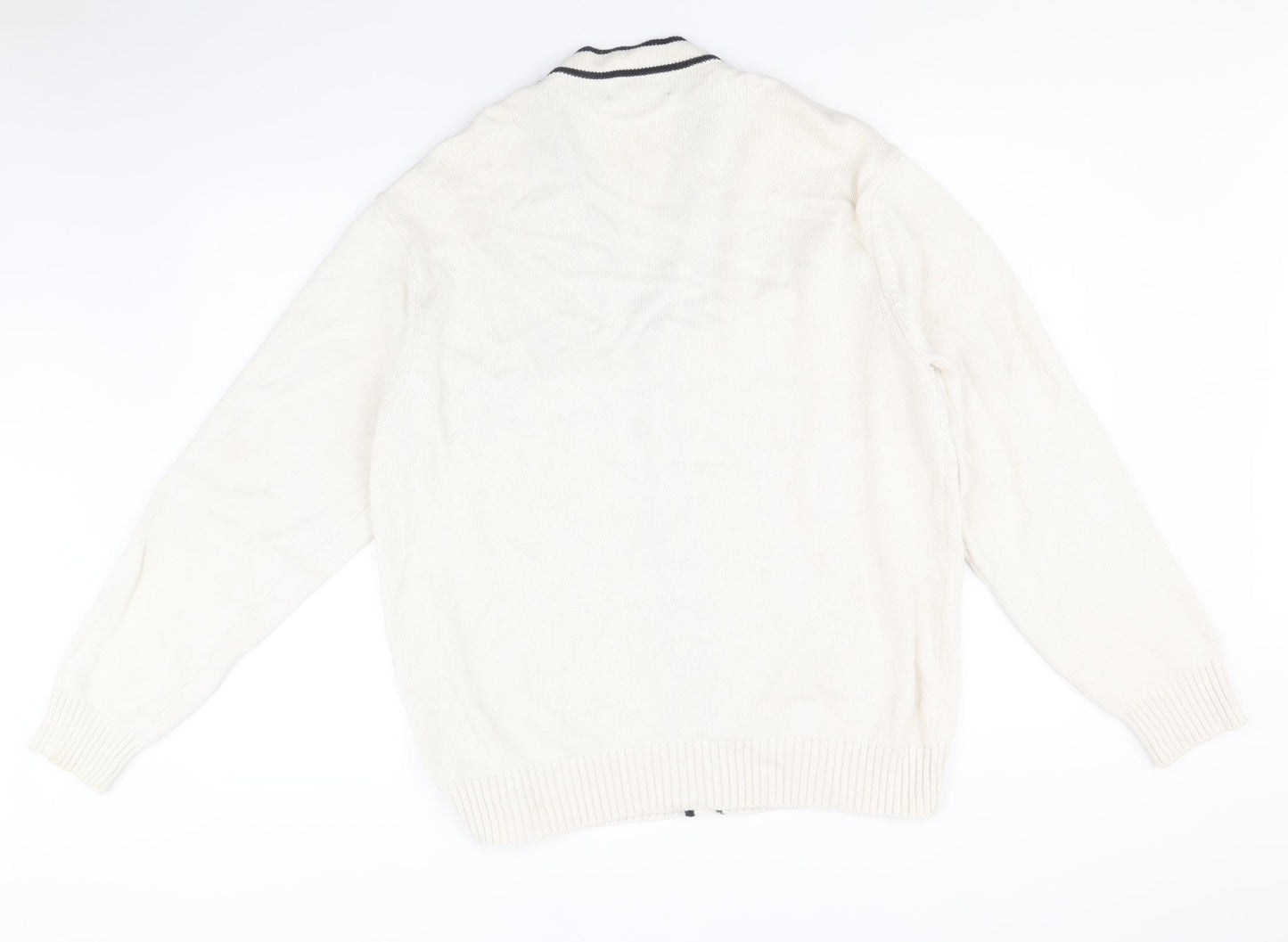 Primark Mens Ivory V-Neck Cotton Cardigan Jumper Size L Long Sleeve