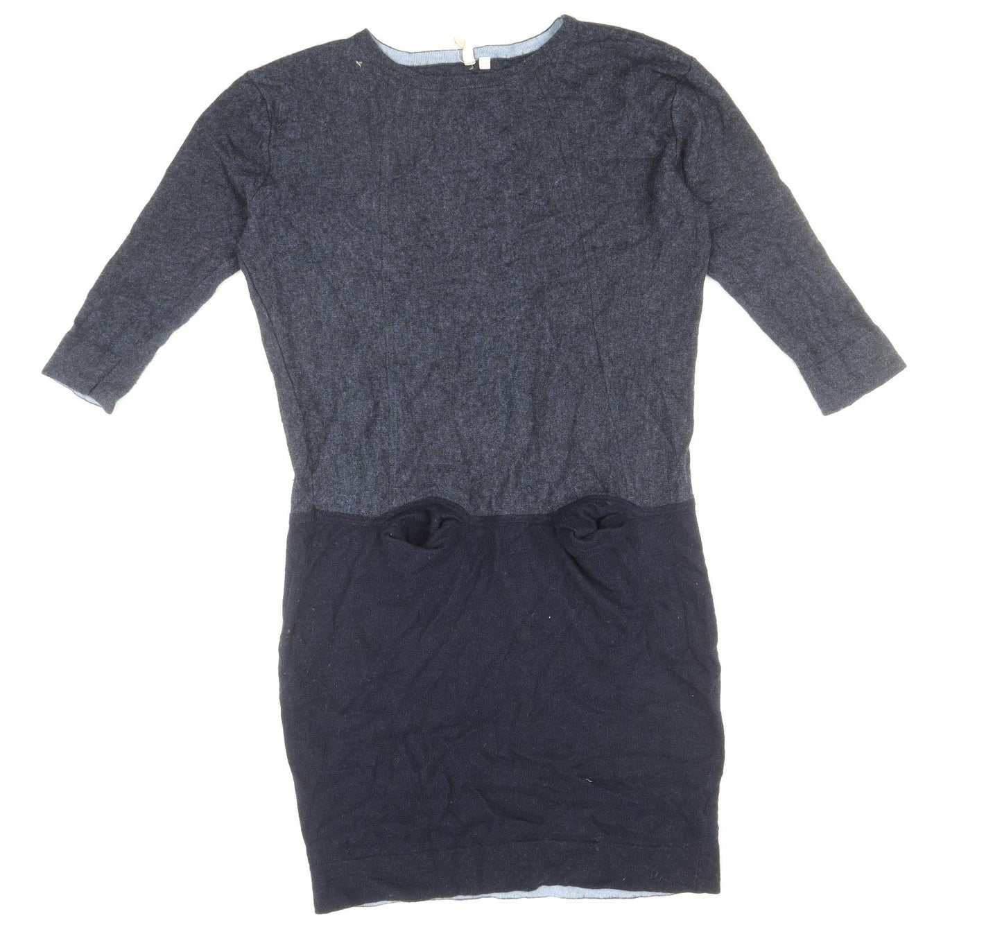 White Stuff Womens Blue Colourblock Viscose Jumper Dress Size 14 Round Neck Pullover