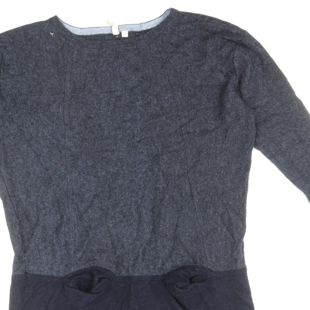 White Stuff Womens Blue Colourblock Viscose Jumper Dress Size 14 Round Neck Pullover