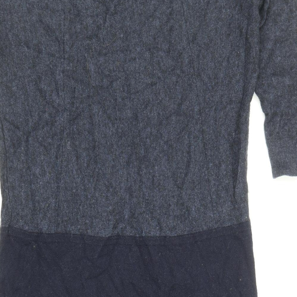 White Stuff Womens Blue Colourblock Viscose Jumper Dress Size 14 Round Neck Pullover