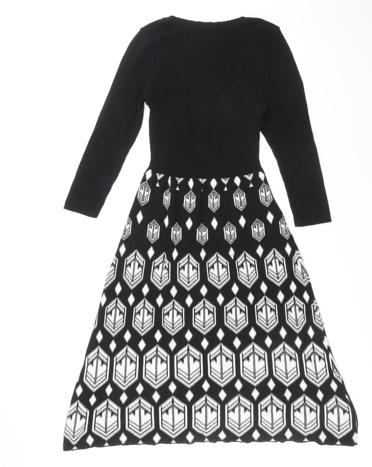 George Womens Black Geometric Cotton Fit & Flare Size 12 Scoop Neck Pullover
