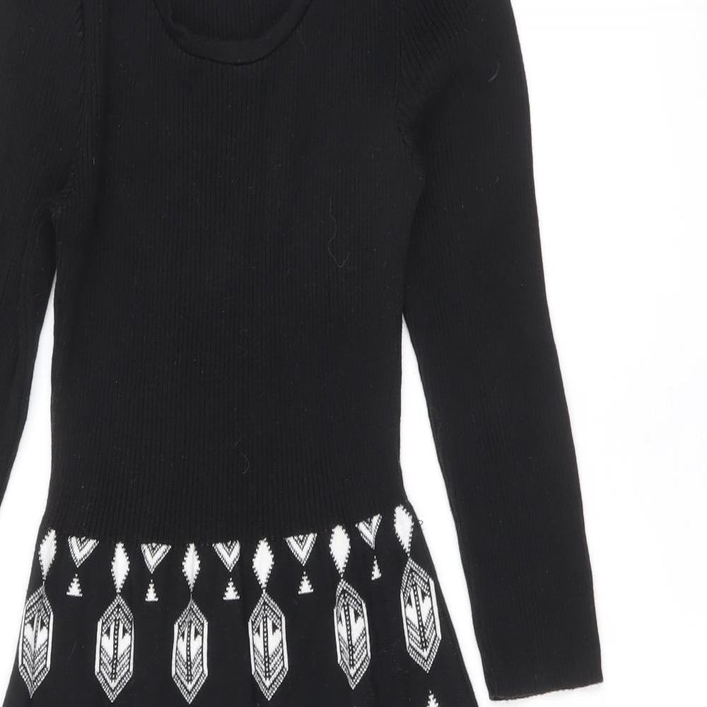 George Womens Black Geometric Cotton Fit & Flare Size 12 Scoop Neck Pullover