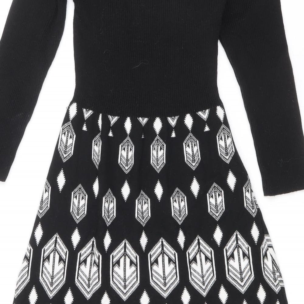 George Womens Black Geometric Cotton Fit & Flare Size 12 Scoop Neck Pullover