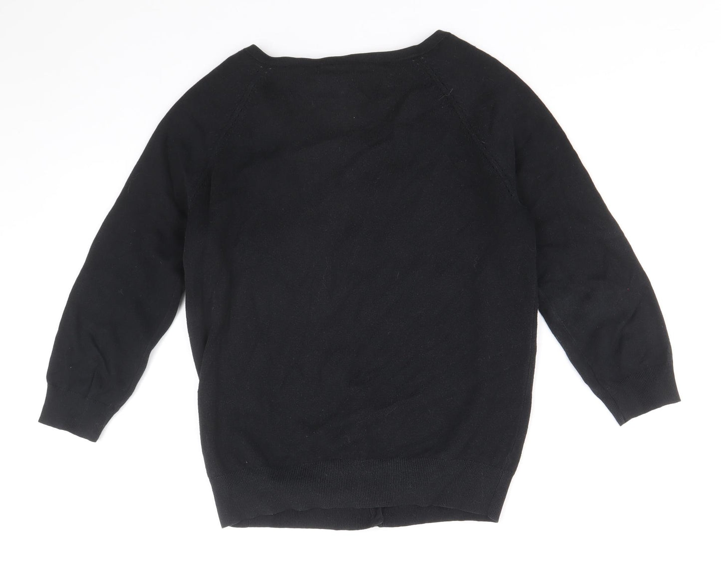 F&F Womens Black Round Neck Cotton Cardigan Jumper Size 10