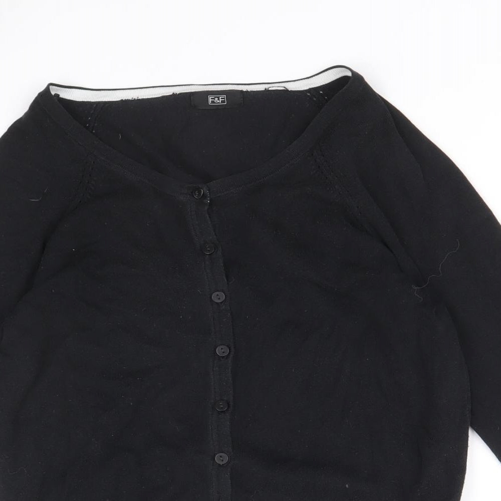 F&F Womens Black Round Neck Cotton Cardigan Jumper Size 10