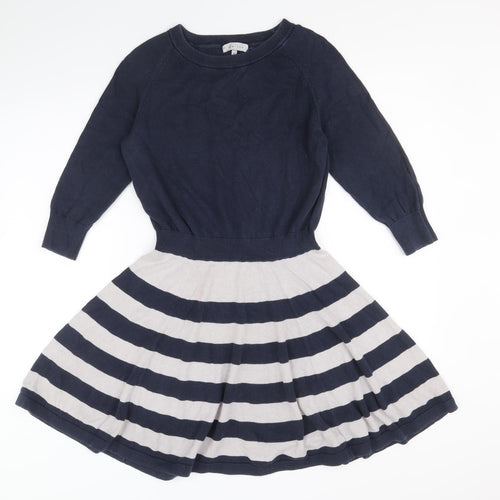KEW 159 Womens Blue Striped Acrylic Jumper Dress Size M Round Neck Pullover