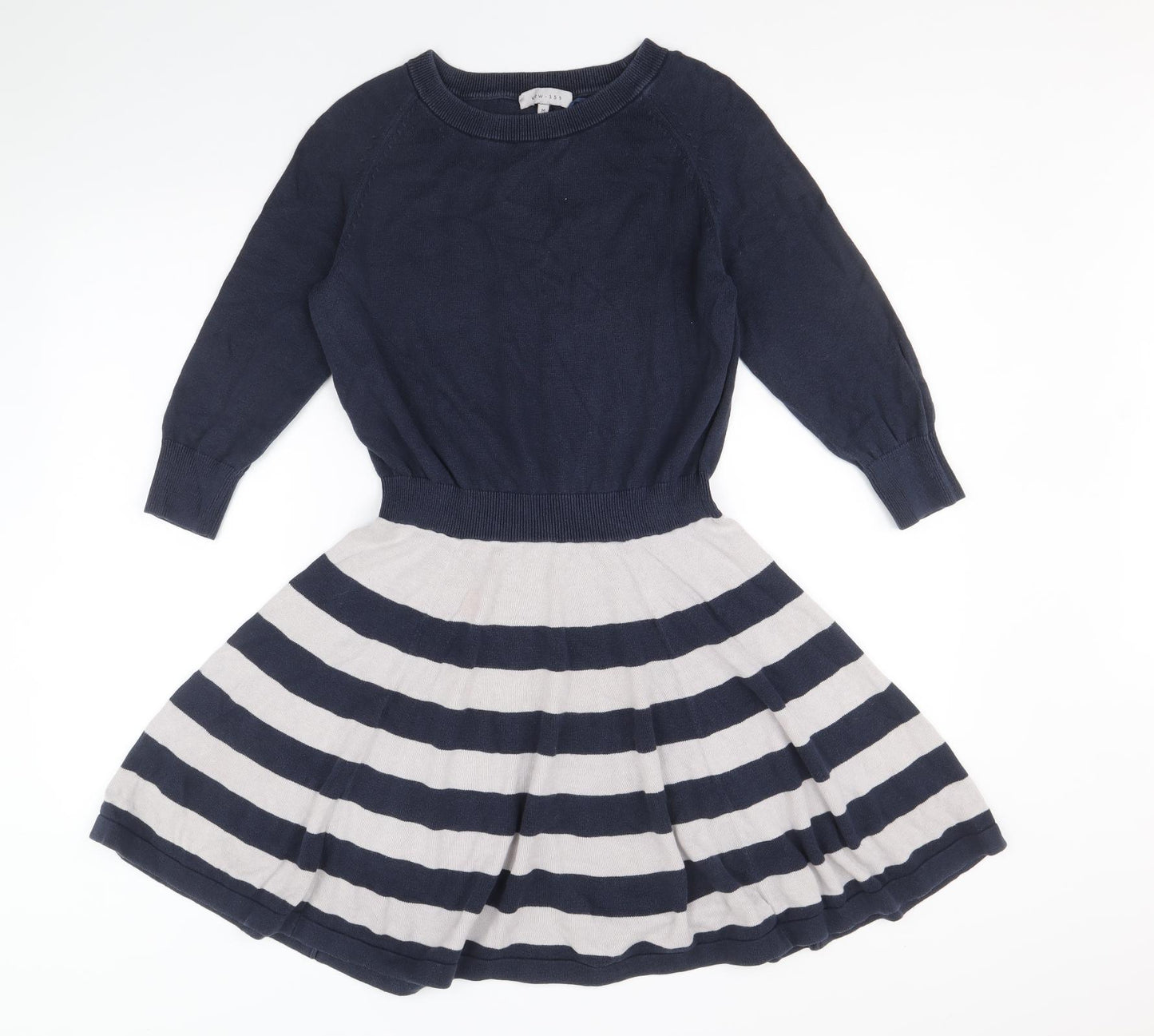 KEW 159 Womens Blue Striped Acrylic Jumper Dress Size M Round Neck Pullover