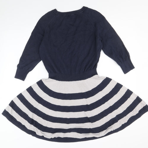 KEW 159 Womens Blue Striped Acrylic Jumper Dress Size M Round Neck Pullover