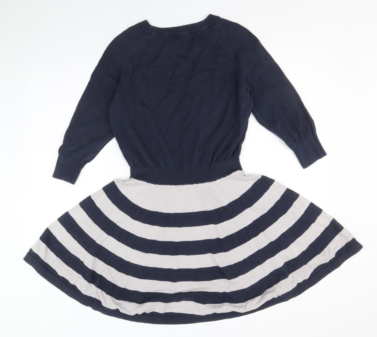 KEW 159 Womens Blue Striped Acrylic Jumper Dress Size M Round Neck Pullover