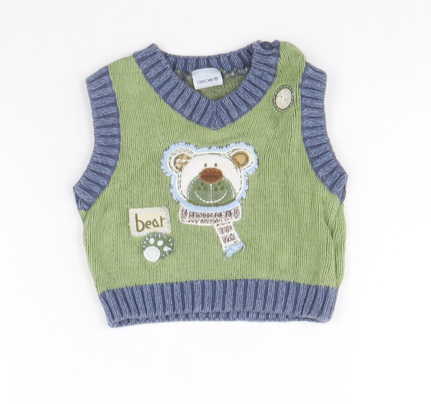 Cherokee Boys Green 100% Cotton Vest Jumper Size 3-6 Months Pullover