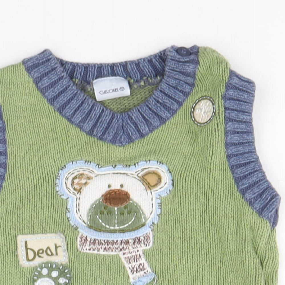 Cherokee Boys Green 100% Cotton Vest Jumper Size 3-6 Months Pullover