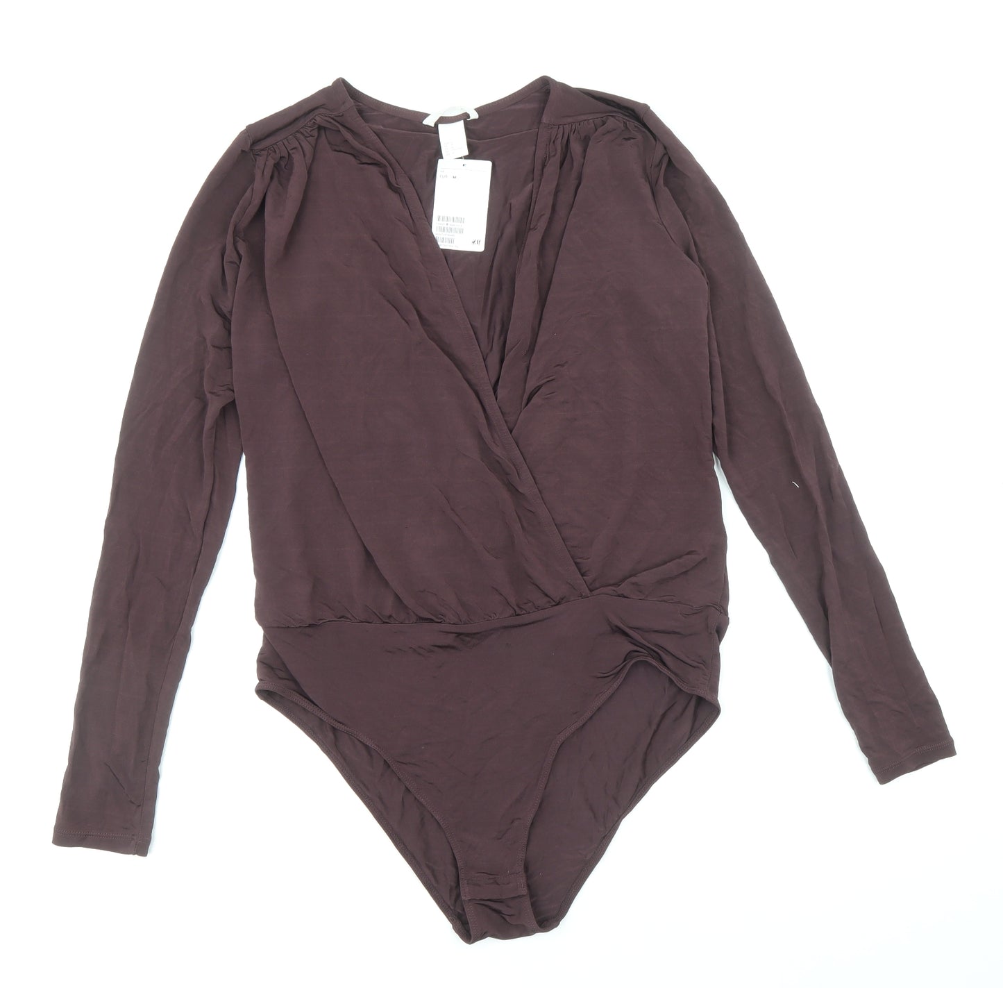 H&M Womens Brown Viscose Bodysuit One-Piece Size M Snap