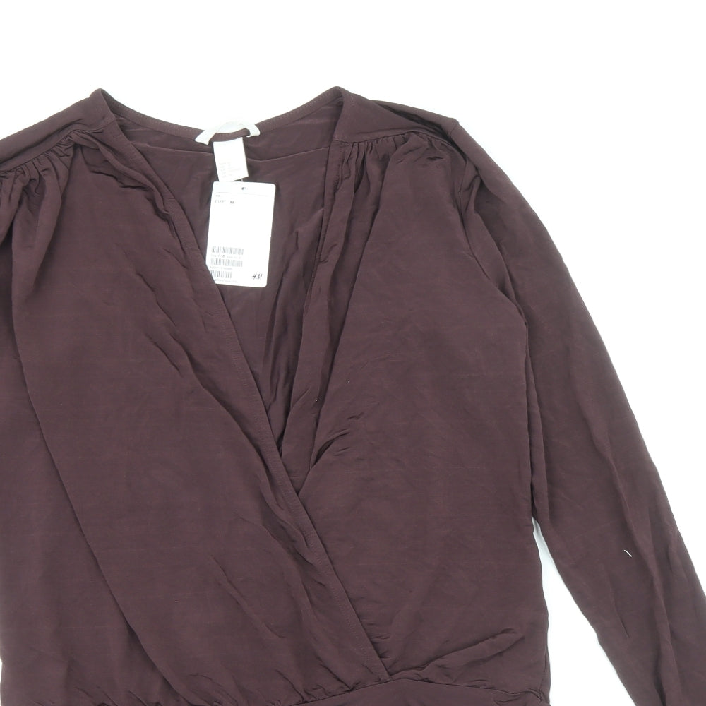 H&M Womens Brown Viscose Bodysuit One-Piece Size M Snap