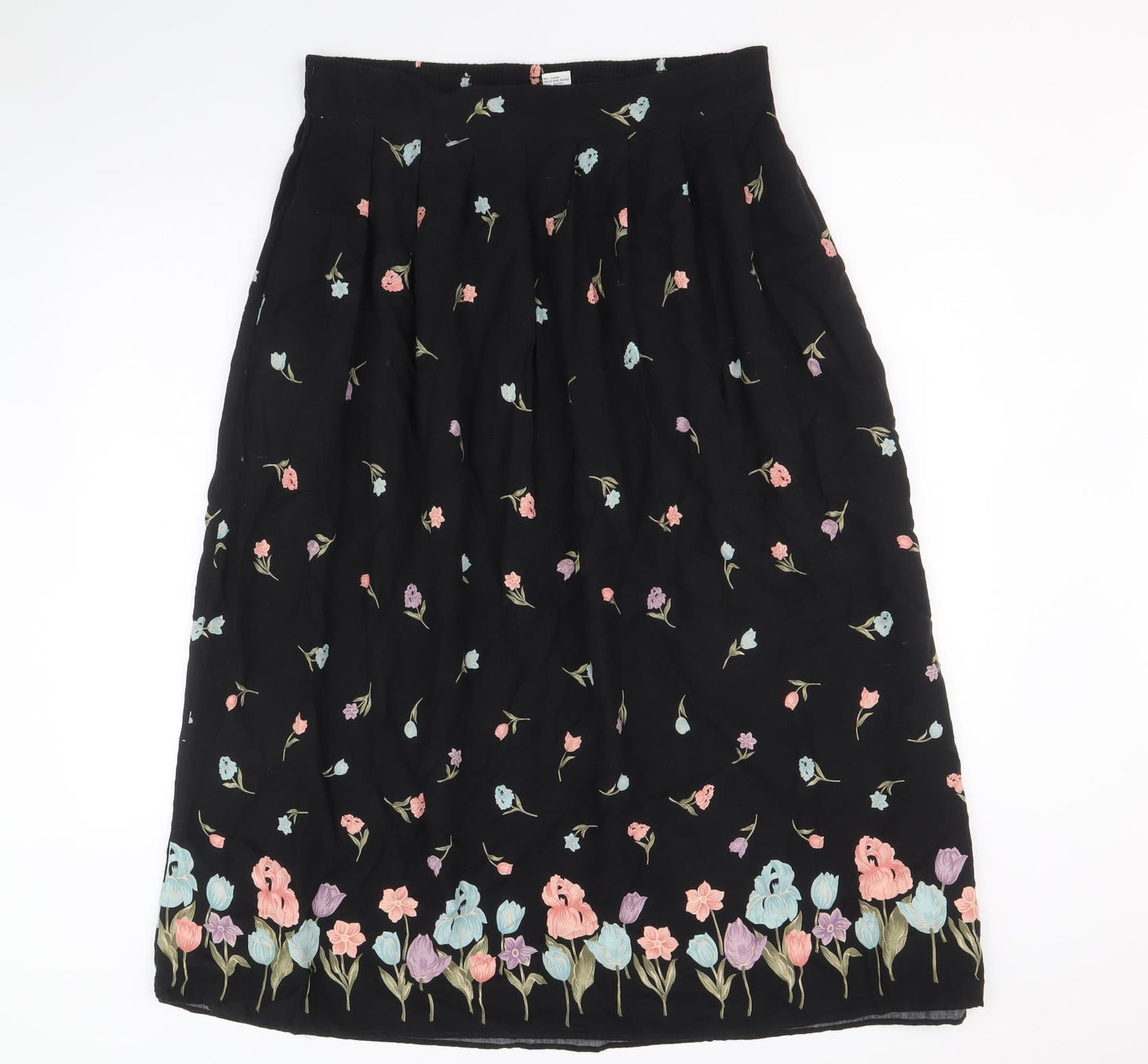 Sag Harbor Womens Black Floral Rayon Peasant Skirt Size L