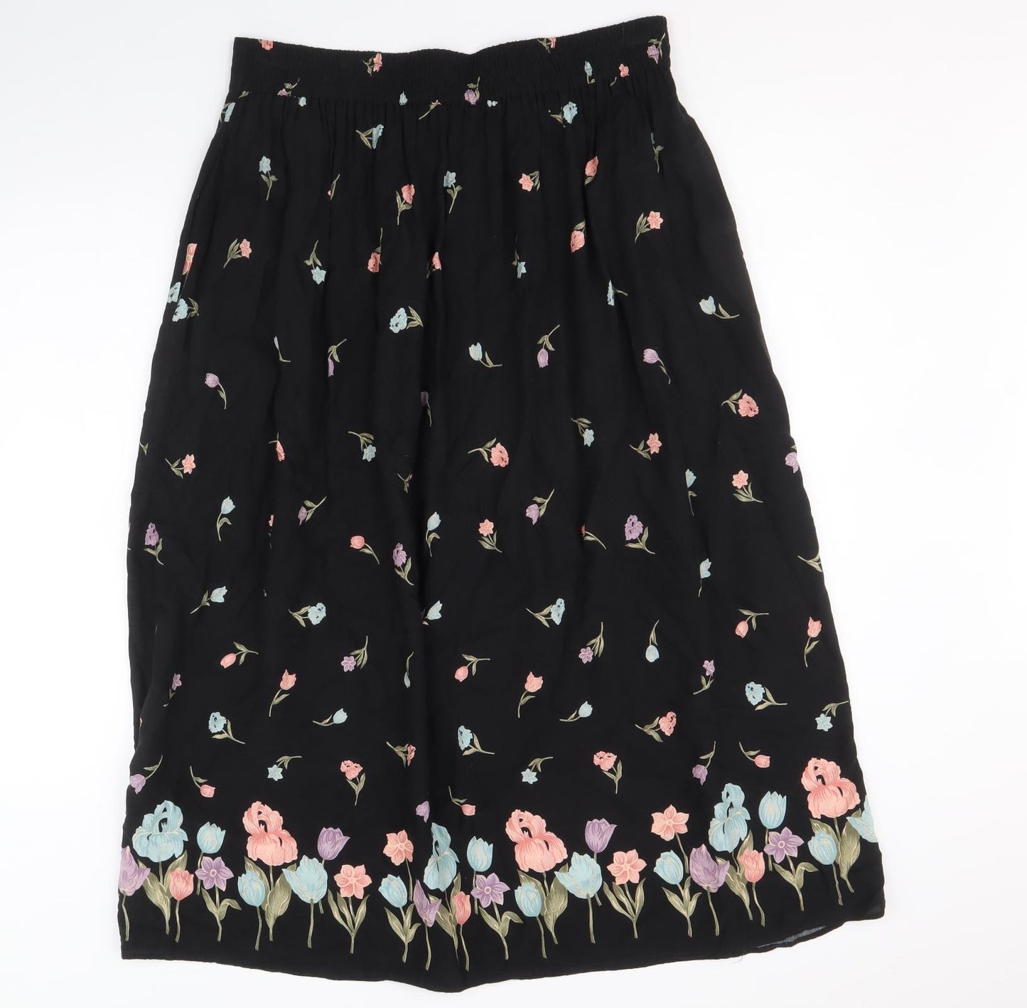 Sag Harbor Womens Black Floral Rayon Peasant Skirt Size L