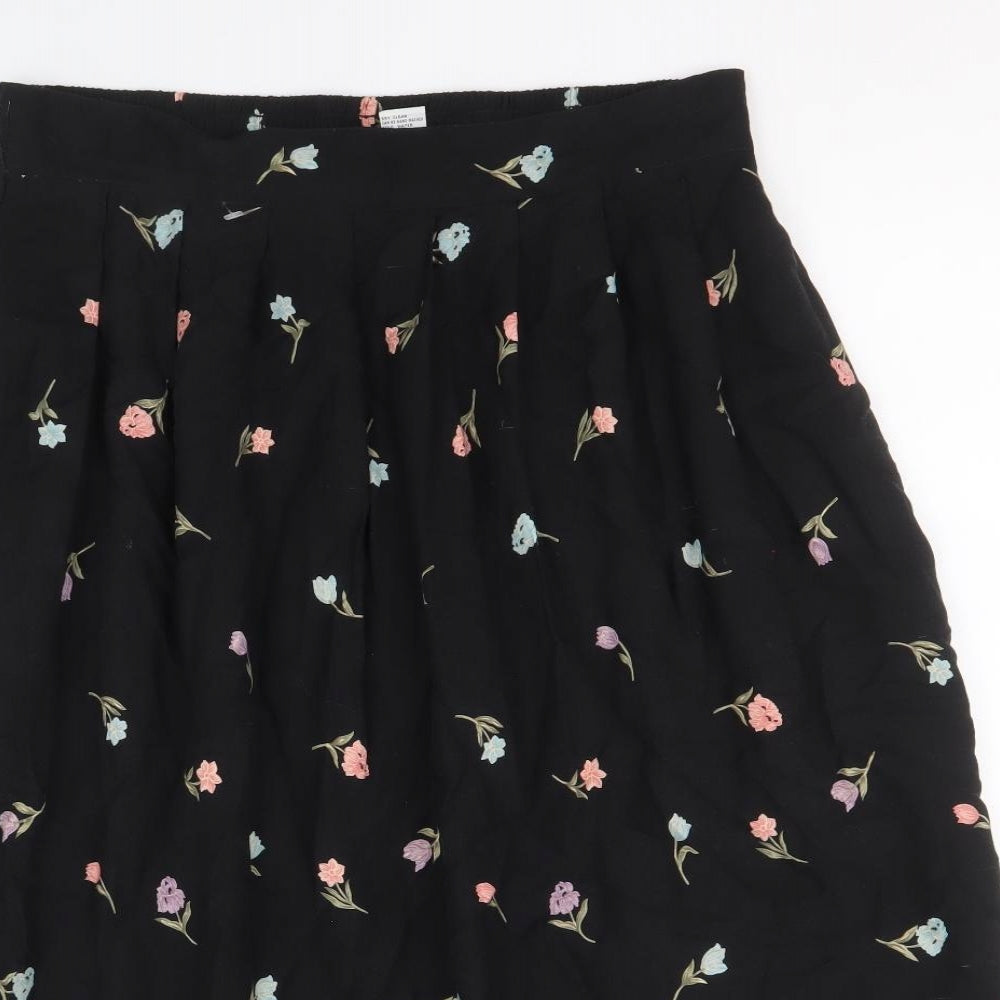Sag Harbor Womens Black Floral Rayon Peasant Skirt Size L