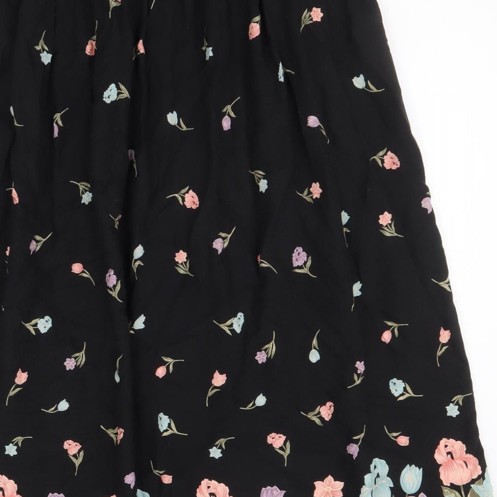 Sag Harbor Womens Black Floral Rayon Peasant Skirt Size L