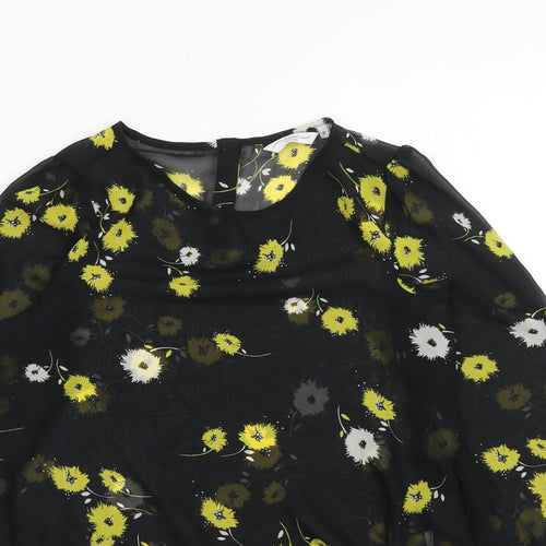 New Look Womens Black Floral Polyester Basic Blouse Size 10 Round Neck - Knot Front