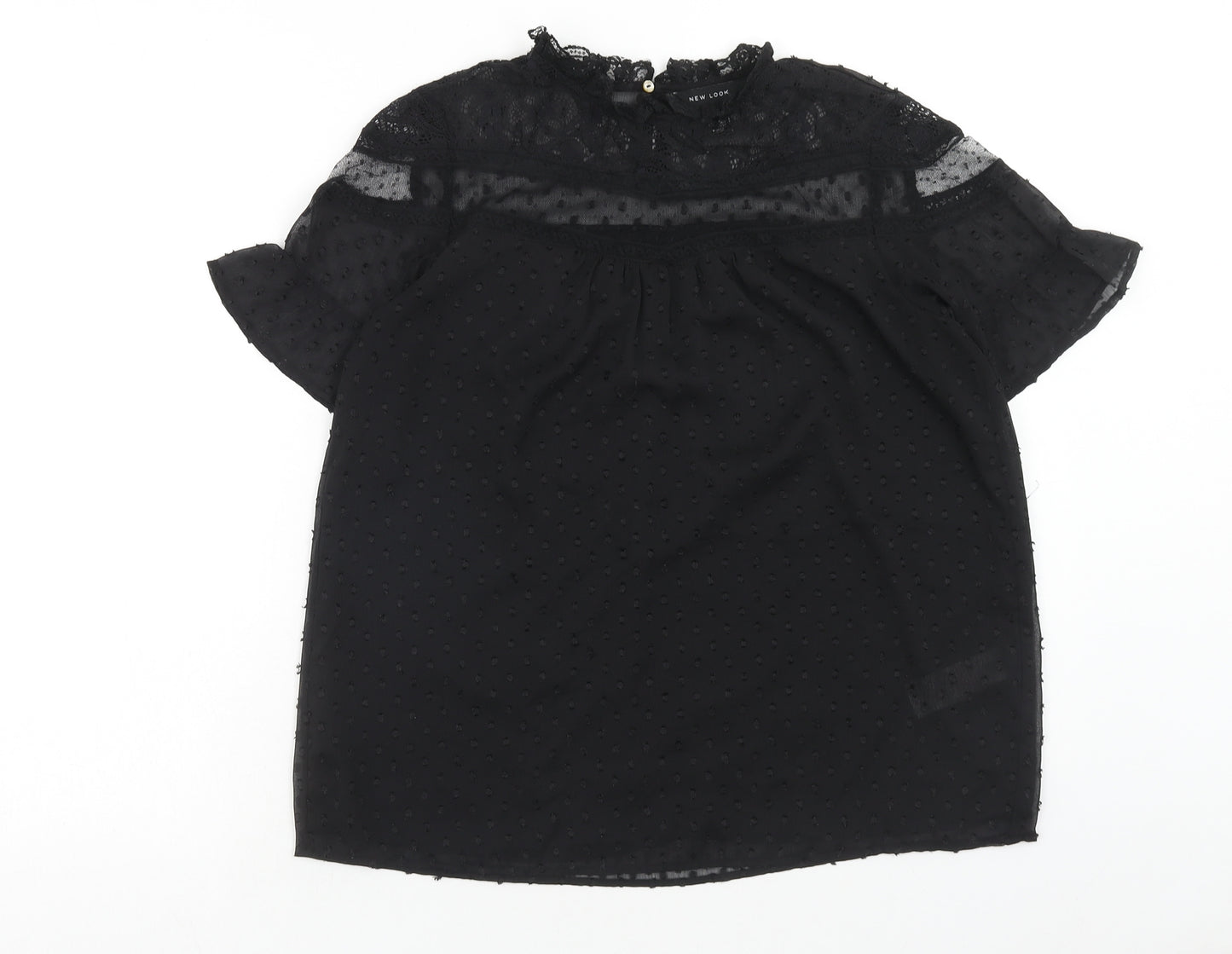 New Look Womens Black Polyester Basic Blouse Size 10 Round Neck