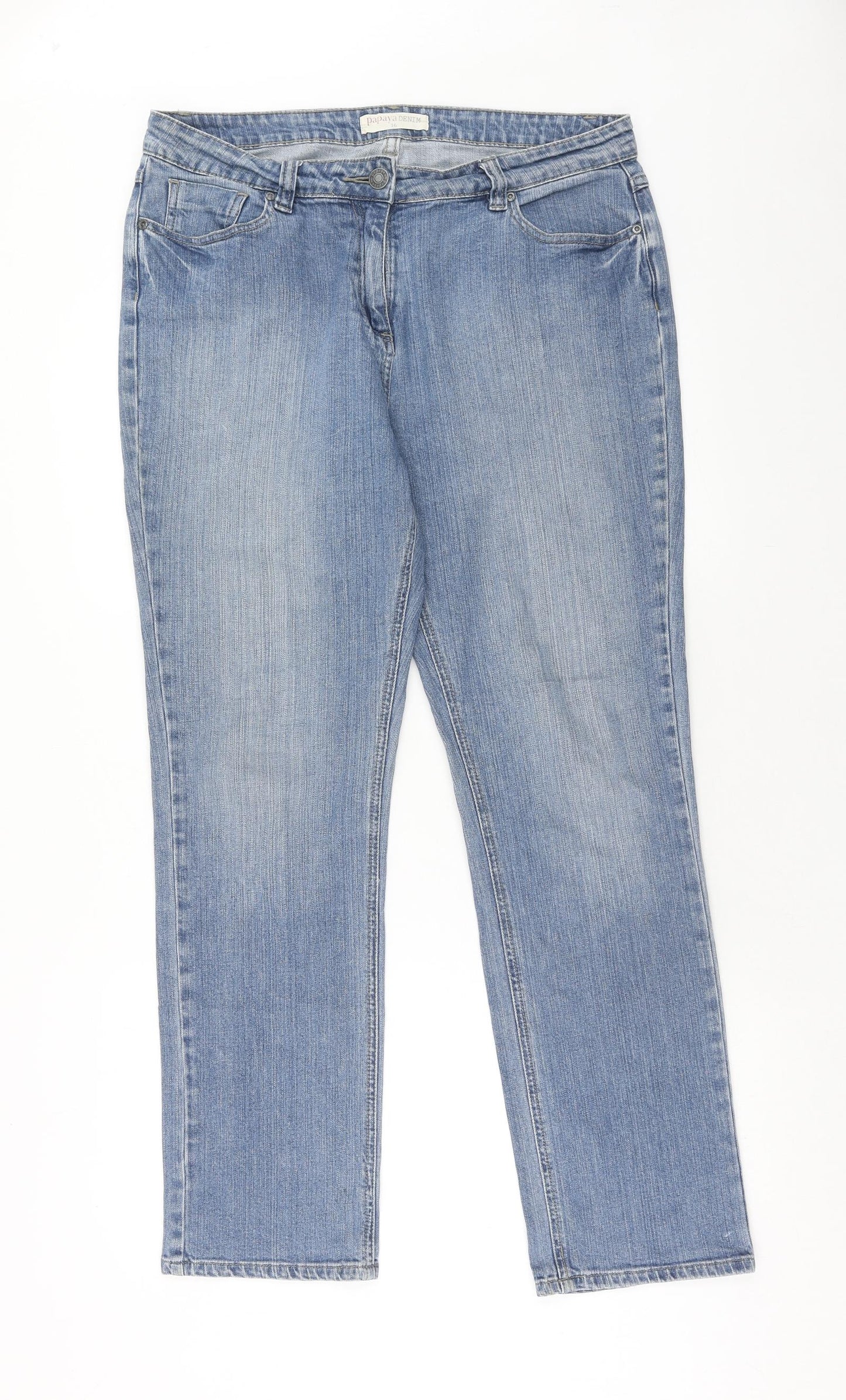 Papaya Womens Blue Cotton Straight Jeans Size 16 Regular Zip