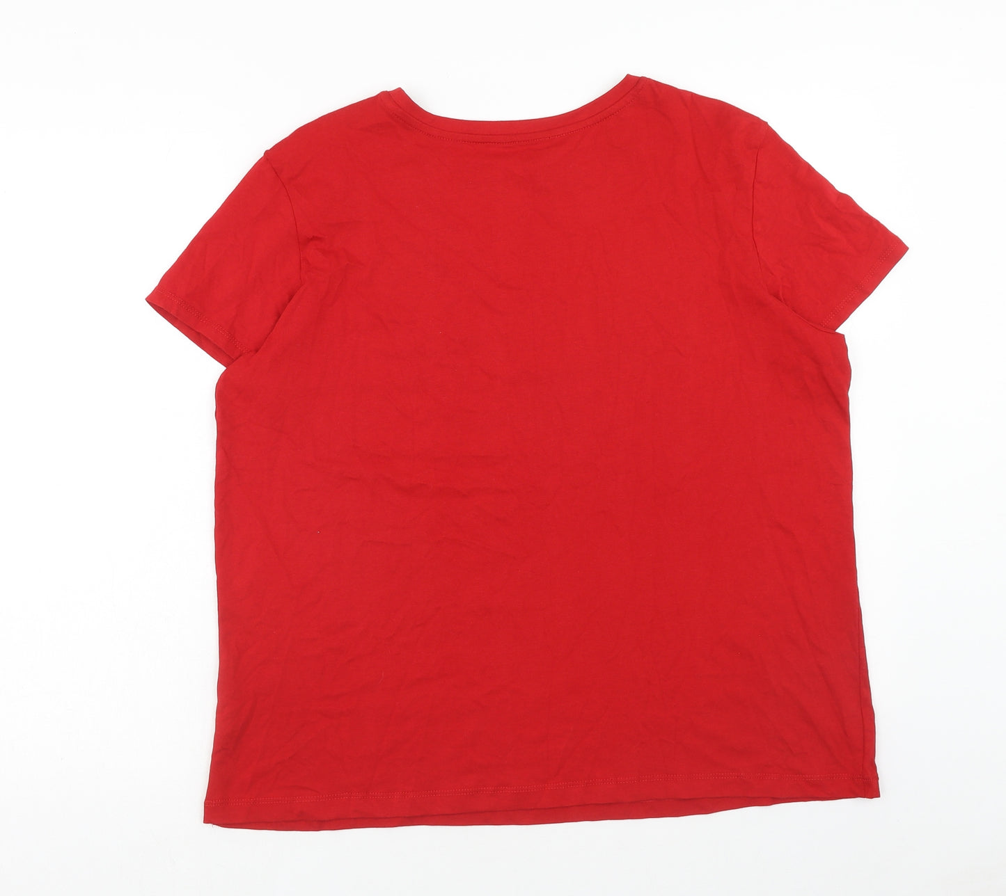 Primark Womens Red Cotton Basic T-Shirt Size XL Scoop Neck - Love at Christmas, Size 18-20