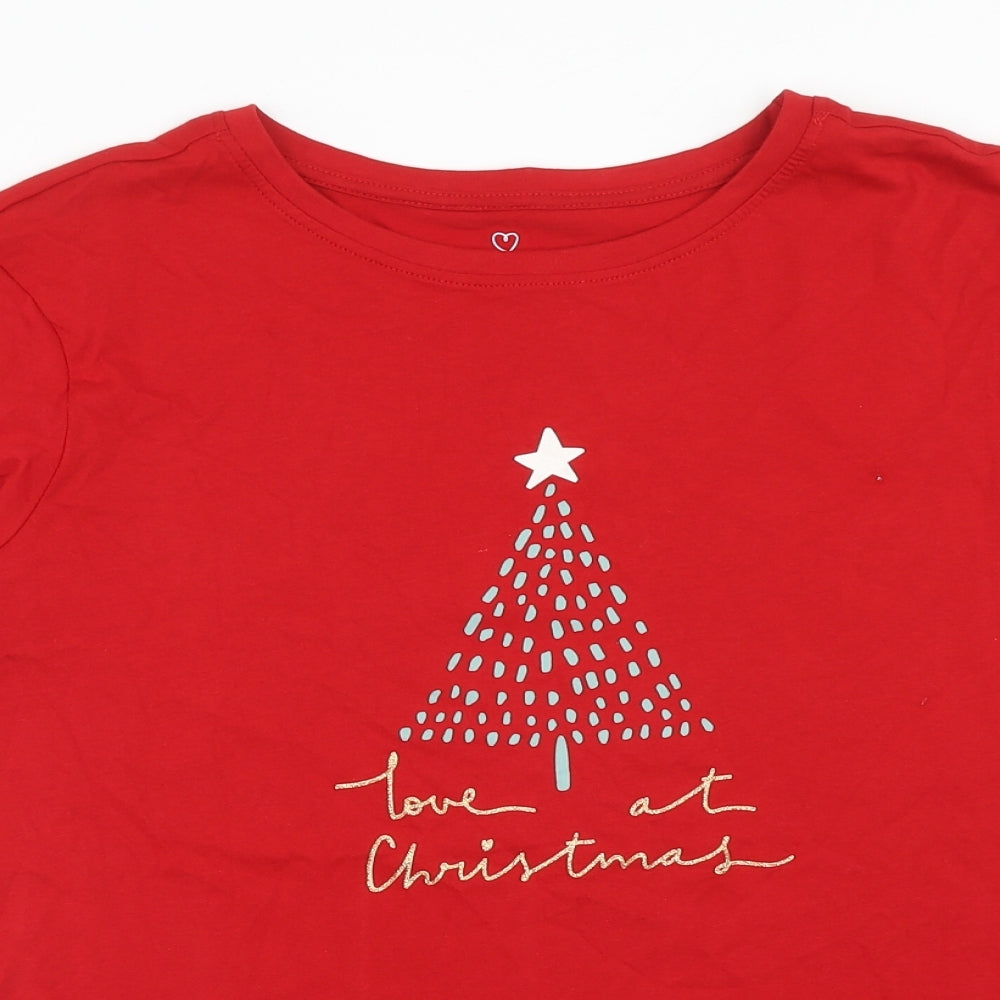 Primark Womens Red Cotton Basic T-Shirt Size XL Scoop Neck - Love at Christmas, Size 18-20