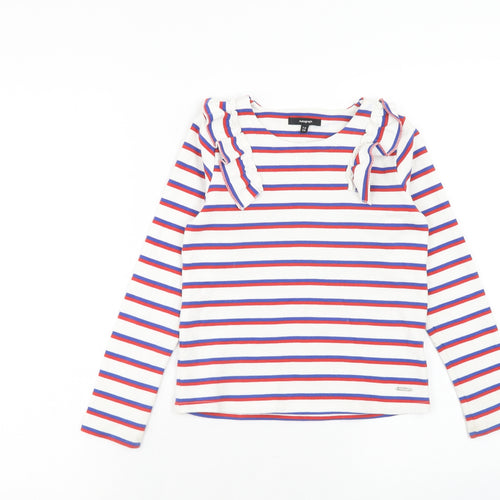 Autograph Girls White Striped Cotton Basic T-Shirt Size 7-8 Years Round Neck Pullover