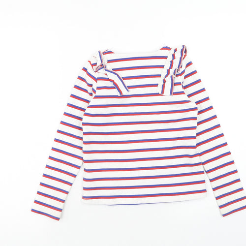 Autograph Girls White Striped Cotton Basic T-Shirt Size 7-8 Years Round Neck Pullover