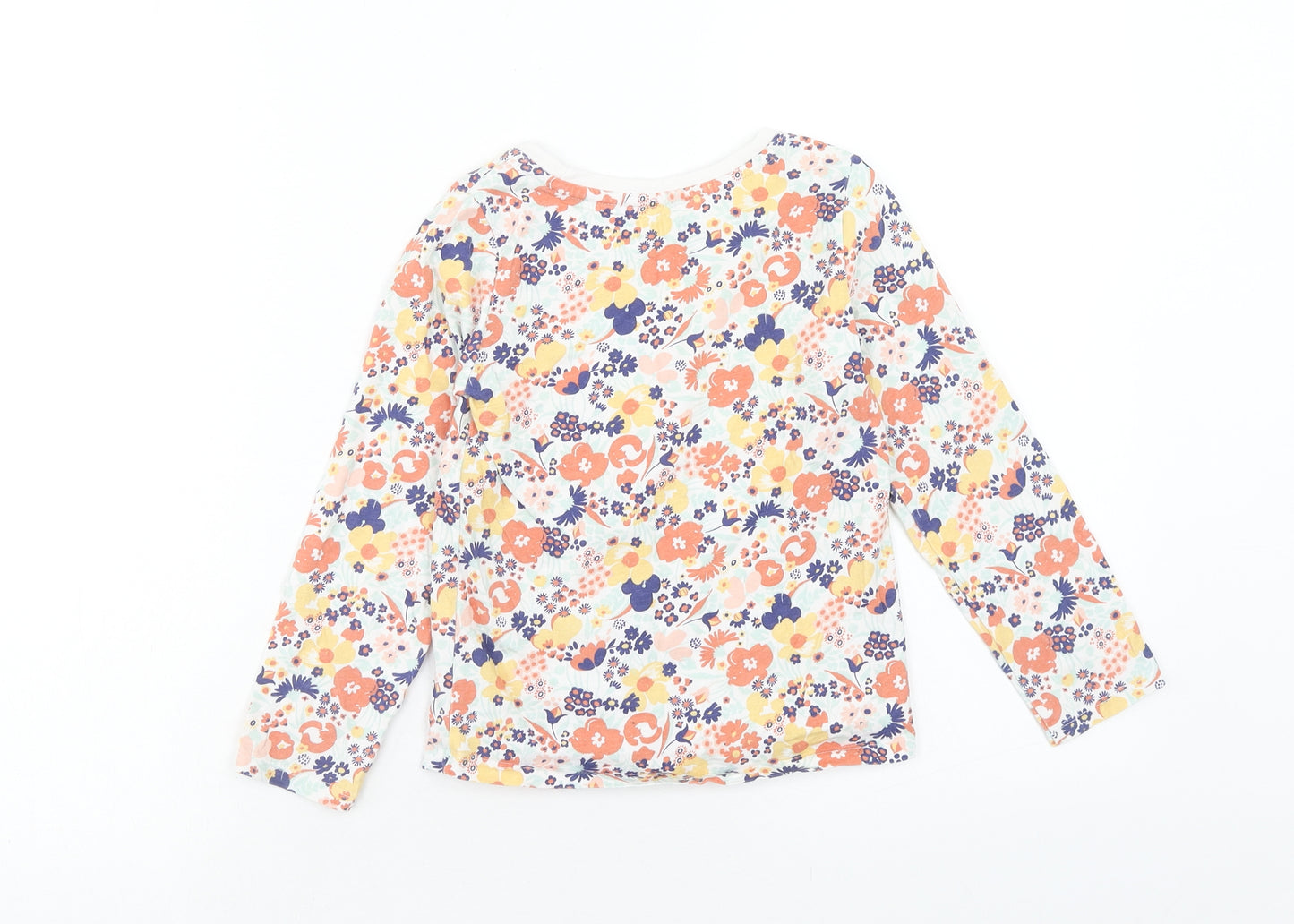 Nutmeg Girls Orange Floral Cotton Basic T-Shirt Size 6-7 Years Round Neck Pullover