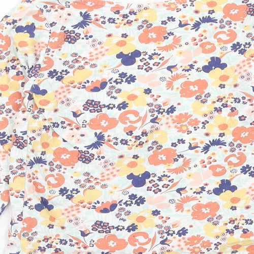 Nutmeg Girls Orange Floral Cotton Basic T-Shirt Size 6-7 Years Round Neck Pullover