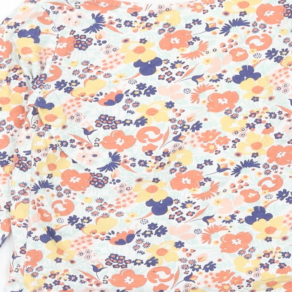 Nutmeg Girls Orange Floral Cotton Basic T-Shirt Size 6-7 Years Round Neck Pullover