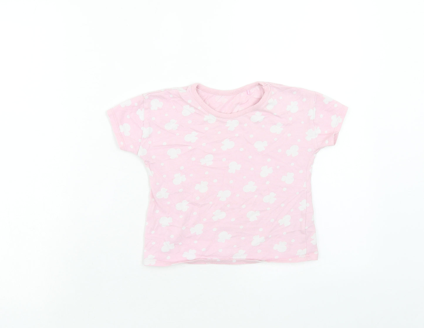 George Girls Pink Geometric Cotton Basic T-Shirt Size 2-3 Years Round Neck Pullover