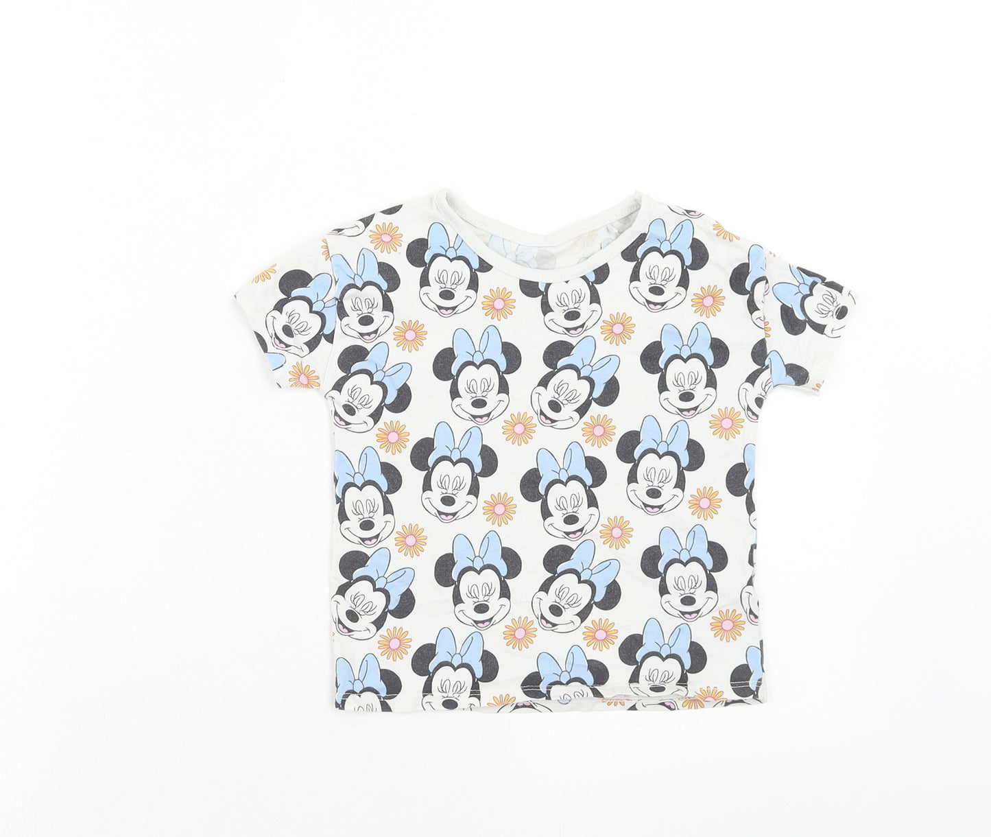 George Girls Multicoloured Geometric Cotton Basic T-Shirt Size 2-3 Years Round Neck Pullover - Minnie Mouse