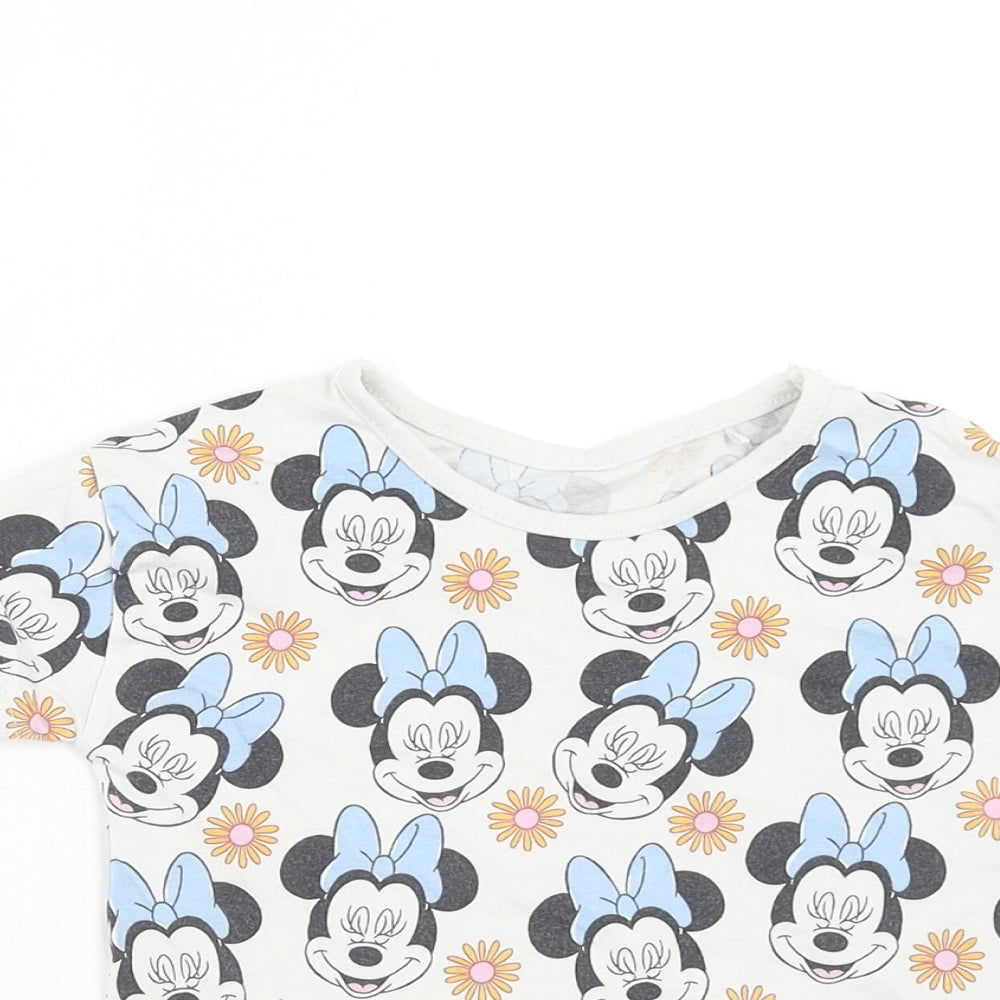 George Girls Multicoloured Geometric Cotton Basic T-Shirt Size 2-3 Years Round Neck Pullover - Minnie Mouse