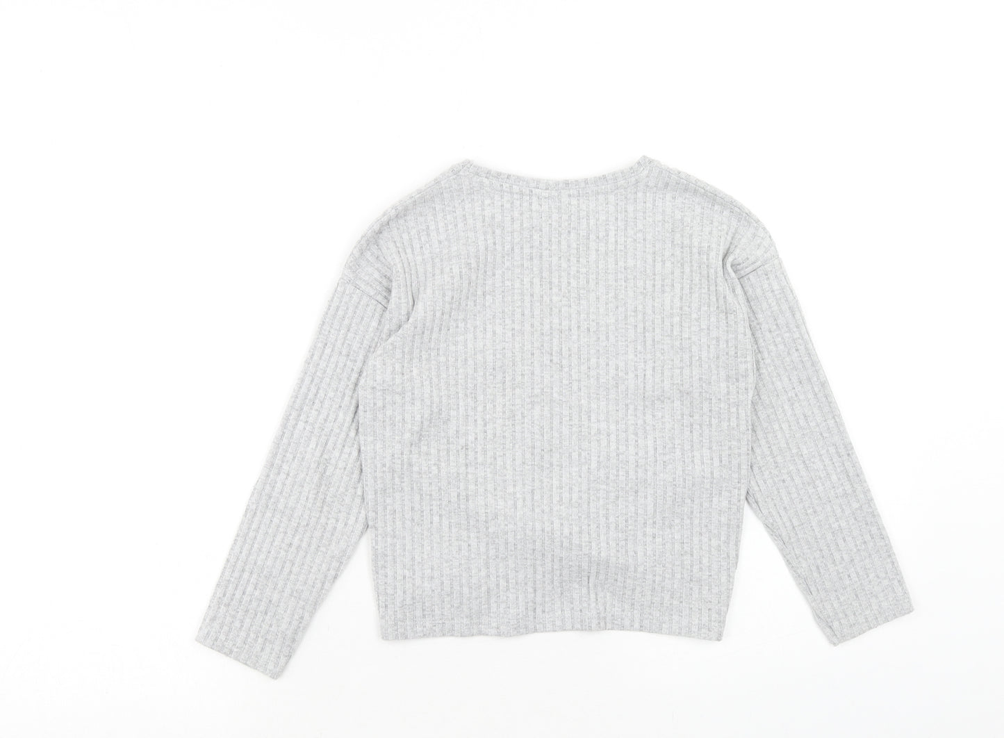 F&F Girls Grey Round Neck Polyester Pullover Jumper Size 7-8 Years Pullover - Twist Detail