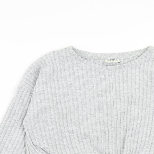 F&F Girls Grey Round Neck Polyester Pullover Jumper Size 7-8 Years Pullover - Twist Detail