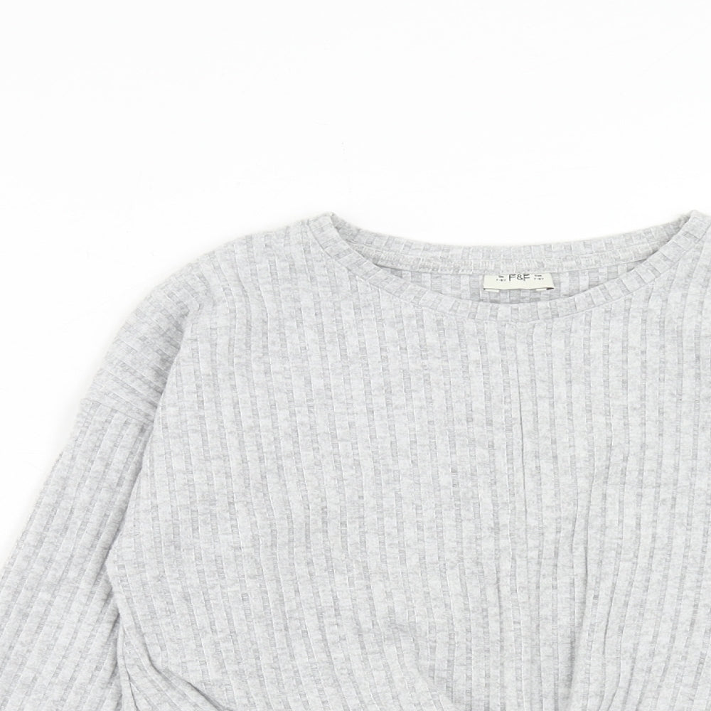 F&F Girls Grey Round Neck Polyester Pullover Jumper Size 7-8 Years Pullover - Twist Detail