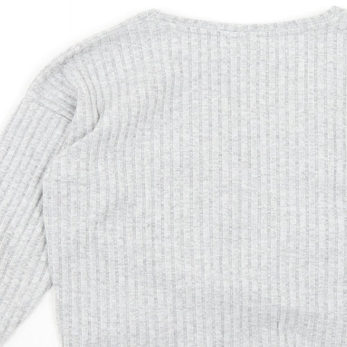 F&F Girls Grey Round Neck Polyester Pullover Jumper Size 7-8 Years Pullover - Twist Detail